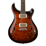 Front of PRS SE Hollowbody II Piezo Orange Tiger Smokeburst.