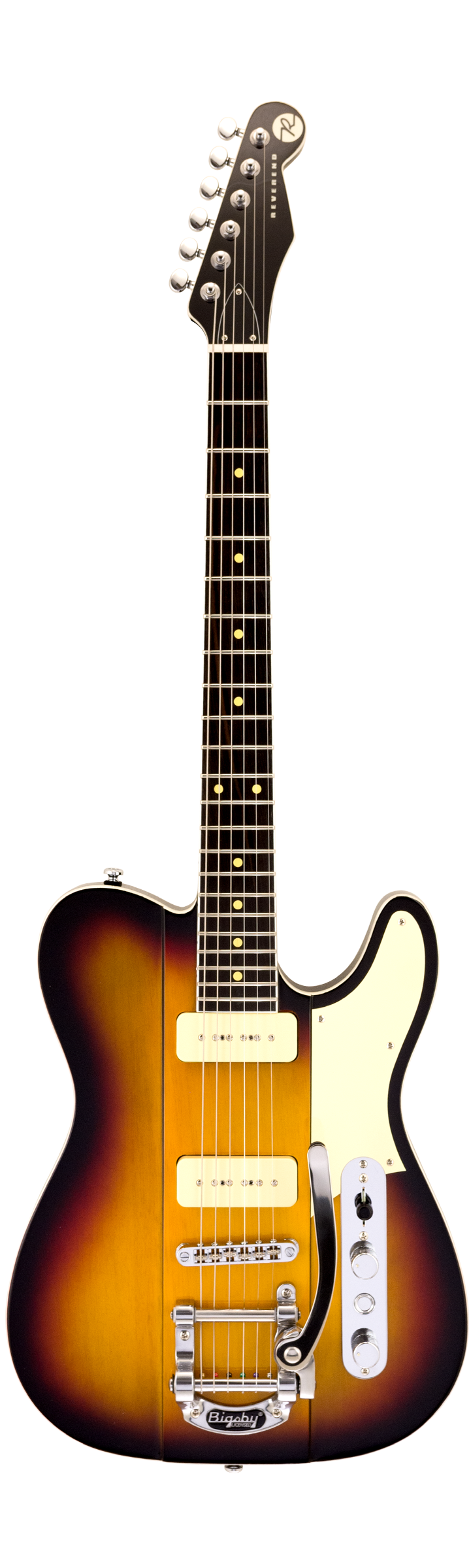 Full frontal of Reverend Greg Koch Gristle 90 3 Tone Burst.