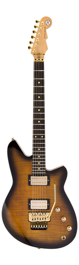 Full frontal of Reverend Kingbolt Coffee Burst Flame Maple.