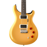 A PRS SE DGT Gold Top electric guitar with a glossy metallic gold finish, featuring a dark fretboard, chrome hardware, and three red control knobs, shown against a plain white background.