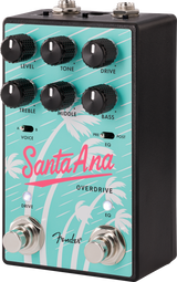 Angled shot of Fender Santa Ana Overdrive pedal on a white background.