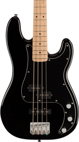 Front of Squier Affinity Series Precision Bass PJ Pack MP Black w/bag w/Rumble 15 120V.