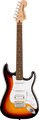 Full frontal of Squier Affinity Series Stratocaster Junior HSS 3-Color Sunburst.