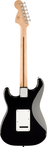 Back of Squier Affinity Series Stratocaster Mustang Micro Pack Laurel Fingerboard Black.