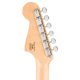 Back of headstock of Squier Paranormal Baritone Jazzmaster HH Laurel Sea Foam Green.