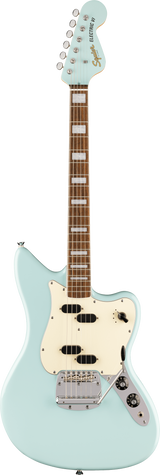 Full frontal of Squier Paranormal Electric VI Laurel Daphne Blue.