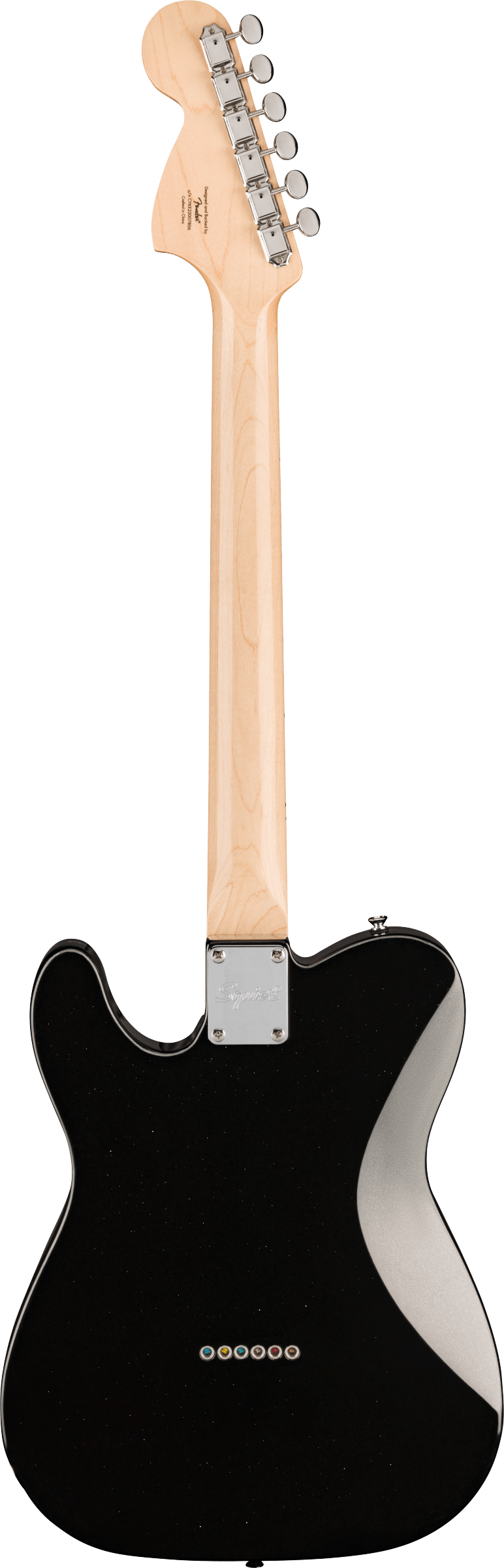 Back of Squier Paranormal Esquire Deluxe Metallic Black.