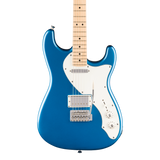 Front of Squier Paranormal Stratocaster Deluxe Maple Lake Placid Blue.
