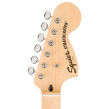 Headstock of Squier Paranormal Stratocaster Deluxe Maple Lake Placid Blue.