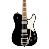 Front of Squier Paranormal Troublemaker Telecaster Deluxe Bigsby Laurel Black.