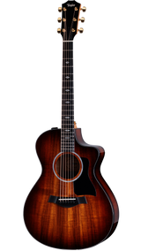 Full frontal of Taylor 222ce-K DLX Hawaiian Koa Shaded Edgeburst.