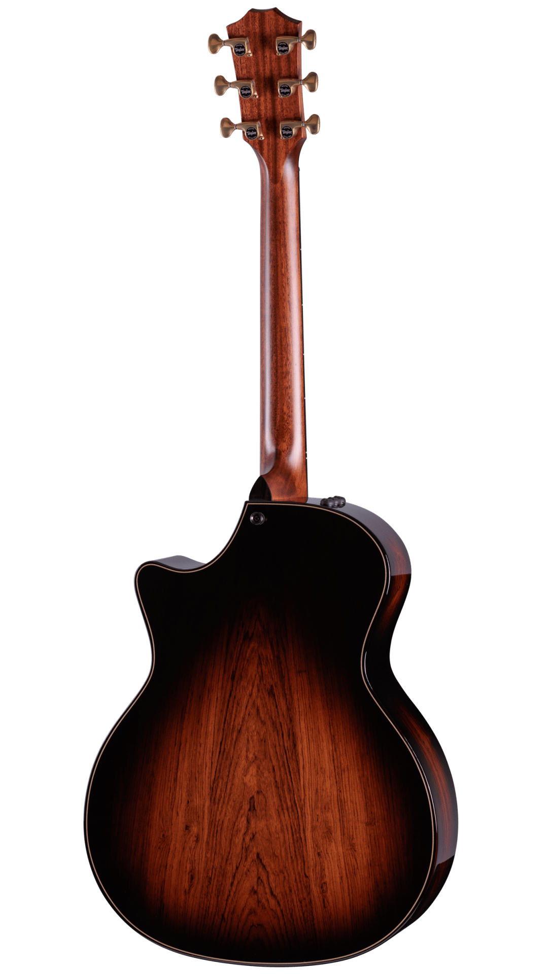 Back of Taylor Builder's Edition 814ce Honduran Sinker Redwood Kona Edgeburst.