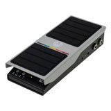 A Walrus Audio Expresion guitar pedal with a silver and black design, featuring two black footbeds, a colorful accent stripe, and control knobs on the front panel, shown on a white background.