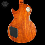 Back of Gibson Custom Shop 1959 Les Paul Standard Reissue Murphy Lab Heavy Aged Golden Poppy Burst.