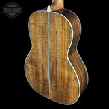 Back angle of Martin Custom Shop 00-12F 41 Style Adirondack/Exceptional Broad Figure Koa.