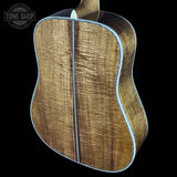 Back angle of Martin Custom Shop Dread 45 Style Adirondack/Exceptional Broad Figure Koa.