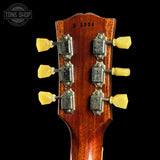 Back of headstock of Gibson Custom Shop 1959 Les Paul Standard Reissue Murphy Lab Heavy Aged Golden Poppy Burst.