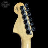 Back of headstock of Fender Custom Shop 1969 Stratocaster Journeyman Relic Blue Sparkle.