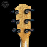 Back of headstock of Taylor 2025 Namm Custom #40 Grand Concert AA Koa.