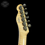 Back of headstock of Fender Custom Shop 1960's Telecaster Custom Journeyman Relic Chocolate 3 Tone Sunburst.