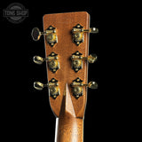 Back of headstock of Martin Custom Shop Dread 41 Style Adirondack/Sinker Mahogany.