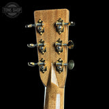 Back of headstock of Martin Custom Shop OM 45 Style Adirondack/Exceptional Broad Figure Koa.