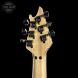 Back of headstock of EVH Custom Shop Wolfgang 2H Black Metallic/Candy Tangerine.