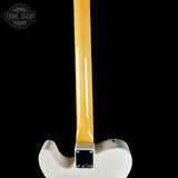 Back of neck of Fender Custom Shop Vintage Custom 1950 Pine Esquire Time Capsule Aged White Blonde.