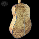 Back angle of Collings CJ Old Growth Sitka Baked Bubble Maple.