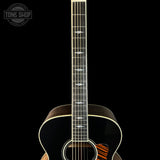 Fretboard of Collings SJ Custom Jet Black Top Tigerstripe Pickguard Old Growth Sitka/Bastogne Walnut.