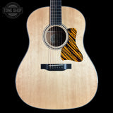 Front of Collings CJ Old Growth Sitka Baked Bubble Maple.