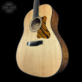Front angle of Collings CJ Old Growth Sitka Baked Bubble Maple.
