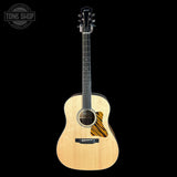 Full front of Collings CJ Old Growth Sitka Baked Bubble Maple.