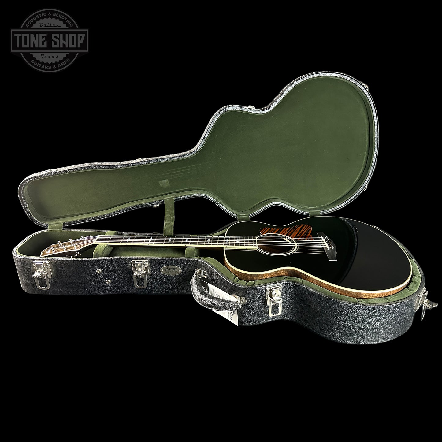 Collings SJ Custom Jet Black Top Tigerstripe Pickguard Old Growth Sitka/Bastogne Walnut in case.