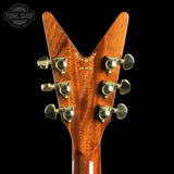 Back of headstock of Dean USA Custom Shop Cadillac Spalted Maple Gold Hardware.