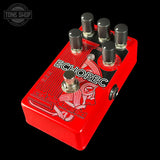 Red guitar effects pedal with 'Echorec' branding on a black background