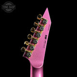 Back of headstock of ESP USA M-II NTB Floyd Rose Gold Hardware Disco Pink Sparkle SD2.