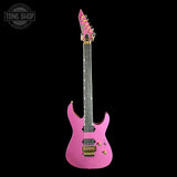 Full front of ESP USA M-II NTB Floyd Rose Gold Hardware Disco Pink Sparkle SD2.