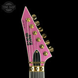 Headstock of ESP USA M-II NTB Floyd Rose Gold Hardware Disco Pink Sparkle SD2.
