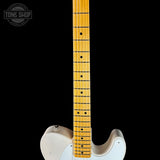 Fretboard of Fender Custom Shop Vintage Custom 1950 Pine Esquire Time Capsule Aged White Blonde.
