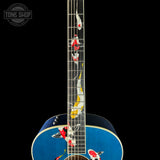 Fretboard of Taylor 2025 Namm Custom #41 Grand Pacific Aquamarine Koi Motif.