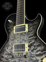 Front angle of Collings CL City Limits DLX Quilt Top Acid Wash Charcoal Burst.