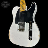 Front angle of Fender Custom Shop 1951 Nocaster Relic White Blonde.