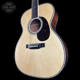 Front angle of Martin Custom Shop OM 41 Style Adirondack / Sinker Mahogany.