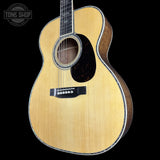 Front angle of Martin Custom Shop OM 45 Style Adirondack/Exceptional Broad Figure Koa.