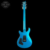 Blue electric guitar on a black background with 'Tone Shop' logo.