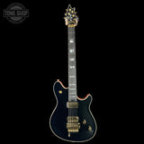 Full front of EVH Custom Shop Wolfgang 2H Black Metallic/Candy Tangerine.