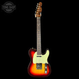 Electric guitar with a sunburst finish on a black background, featuring the Tone Shop logo.
