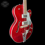 Front angle of Gretsch G6119T Pro Players Edition Tennessee Rose Dark Cherry Stain.