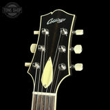 Headstock of Collings CL City Limits DLX Quilt Top Acid Wash Charcoal Burst.